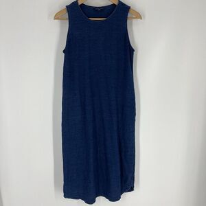 Pure J Jill Dress Size XS Blue Indigo Midi Sleeveless Pockets Cotton Shift Day